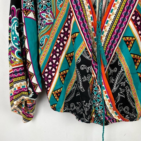 Flying Tomato Kimono Top Dolman 3/4 Sleeves Stripes Floral V-neck Wrap XL Boho - Picture 3 of 10